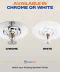 Fire Sprinkler Escutcheon Quick Patch That Nails Your Oversized Ceiling Cutouts Zero Drywall Drama With A Sturdy Steel Trim Ring To Hide Recessed Heads On Wall Or Ceiling Projects In White image showing chrome and white finish options for sprinkler head covers.