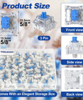 80 Count Blue Mechanical Keyboard Switches With 3 Pin Pre Lubricated Design For Smooth Quiet Gaming And Typing In A Dope DIY Build Pack That Delivers Consistent Keystrokes And Easy Installation. 3-pin blue switches in storage box, front view