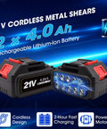 Sumumtor Brushless Cordless Metal Shears With Two 4.0Ah Batteries, 14Ga Steel Cutter, showing two rechargeable 4.0Ah batteries.