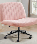 Criss Cross Chair With Wheels Wide Cross Legged Desk Vanity Chair In Teddy Pink Armless Adjustable Swivel Office Seat For Home