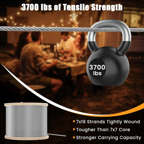 Beefy Thickened 316 Stainless Steel Wire Rope 7x19 Aircraft Cable 500 Ft 4000 Lbs Breaking Strength for pulling lifting