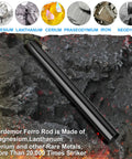 5 Inch Flint And Steel Fire Starter Kit on rocky surface with mineral images above