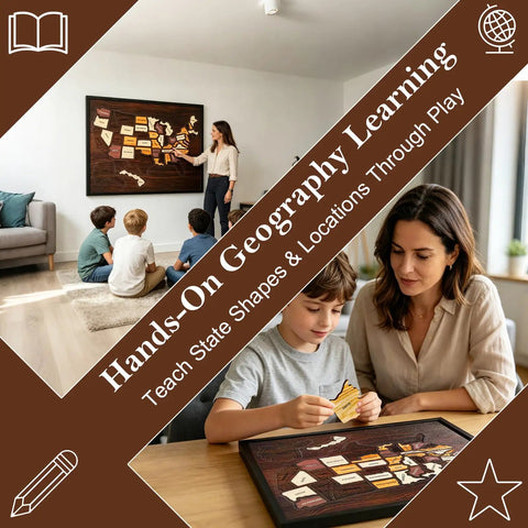USA Travel Map Puzzle With 50 Removable State Pieces, Double Layer Engraved Wood Wall Art for home learning with kids and adults.