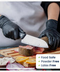 Real Deal Top Shelf Black Nitrile Gloves Box Of One Hundred Powder Free Latex Free Extra Large for food prep cutting fish.