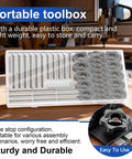 T Track Knob Kit Set For Woodworking Jigs in portable plastic toolbox showing bolts, star knobs, and T knobs