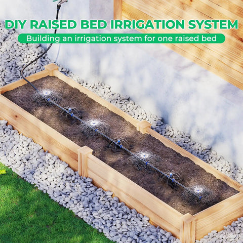 Raised Bed Drip Irrigation Kit For Flower Beds Up To 4x8 Feet DIY Garden Grid Watering System With Adjustable Drippers in use.