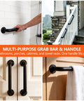 Rock Solid 12 Inch Industrial Pipe Wall Mount Grab Bar For Stairs Decks And Entryways Featuring Heavy Duty Galvanized Steel Non Slip Matte Black Support Built To Last in various settings.