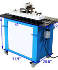 Front view of Electric Sheet Metal Seaming Machine for 0.02 to 0.05 inch thick sheets with dimensions shown