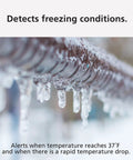 Icicles forming on a pipe indicating freezing conditions for 4 Pack WiFi Water Leak Detector And Freeze Alarm For Home, Alexa Compatible.