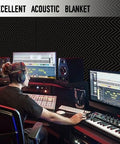 Heavy Duty Sound Dampening Blankets For Home Studio covering walls in a music production setup, enhancing sound quality.