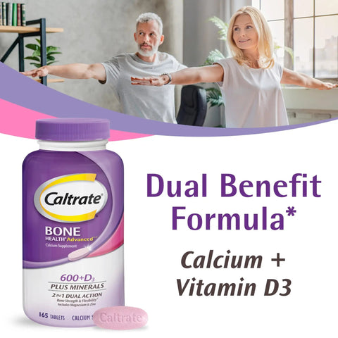 Calcium And Vitamin D Plus Minerals Supplement Tablets For Adults With Bone Health Support And Flexible Joints, 600 Mg Calcium And 600 IU D3 Plus Essential Minerals, 120 Count Bottle with exercise background