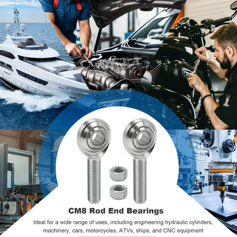 2 Pack CM8 Rod End Bearing Heim Joint Half Inch Right Hand Thread With Jam Nuts Beefy Steel Construction Ideal For Machinery Automation CNC Robotics Conveyors And Heavy Duty Industrial Projects, shown with nuts