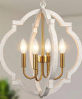 Vintage Farmhouse Pendant Light 4 Light Wood Chandelier Ceiling Mount Rustic Dining Room Fixture In White Finish With Cozy Warm Glow Vibe Classic Chic Style Easy Install And Durable Wood Construction