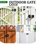 Heavy Duty Self Locking Gate Latch For Wood Fences And Garden Gates mounted on various gates with black finish.