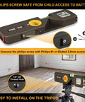 4 In 1 Laser Level For Home Renovation And Picture Hanging, Torpedo Style With 65 Ft Alignment Point, 16 Ft Laser Line, 10 Ft Tape Measure, Quick Angle Settings, Rotating Torpedo Bubble, Easy DIY Alignment Tool mounted on tripod