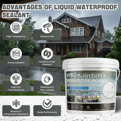 Rock Solid Waterproof Sealant 70 Oz Crystal Clear Leak Stopping Coating Kit With Brushes And Gloves For Indoor Outdoor Walls Roofs And Concrete Zero Hassle Simple Diy Repair in rainy scene with product advantages.