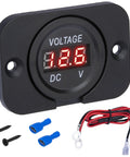 Straight Shooter DC 12V And 24V Digital Volt Gauge Meter with red LED display, mounting screws, and wiring for easy install.