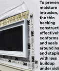 All Weather Flashing Tape 9 In X 75 Ft Adhesive Backed With Split Liner Waterproof Seal applied around window in construction.