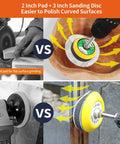 Image showcasing the Two and Three Inch Versatile Sanding Discs Kit for Drill, Grinder and Rotary Tools in use on wood and metal surfaces.