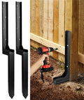 Adjustable Fence Post Repair Kit For Tilted Or Broken Wood Posts, Heavy Duty Steel Ground Spike Anchor shown in installation
