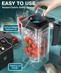 K90 Replacement Pitcher Cup for WantJoin Blender Shield Enclosure, 2200ml Capacity, filled with ice and strawberries, feeding lid design