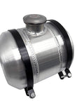 Two Gallon Aluminum Spun Round Gas Tank With Eight By Ten Inch Body Center Fill Quarter Inch NPT Outlet Includes Rust Free Mounting Brackets