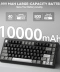 Compact 75 Percent Wireless Mechanical Gaming Keyboard With Hella Smooth Triple Connection Modes And A Massive Ten Thousand Milliamp Hour Battery showing 10000mAh battery.