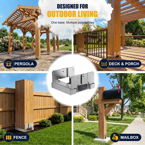 Heavy Duty 4x4 Post Base for Concrete Foundations, Galvanized Steel Outdoor Bracket Set of 6 on pergola, deck, fence and mailbox posts