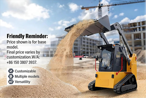 All Terrain Rubber Tracked Skid Steer Loader With Heavy Duty Build And High Flow Hydraulics pouring sand at construction site