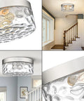 Industrial Satin Nickel Flush Mount Ceiling Light with Bubble Glass Semi Flush Fixture installed in hallway and stairway