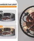 Space Saving 16 Inch Caged Ceiling Fan With Lights Remote Control Matte Black Finish Dope Sleek Farmhouse Style Flush Mount Indoor Ceiling Fan With 6 Speeds And Light Kit 7 Wood Painted ABS Blades Perfect For Living Room Bedroom showing off and on states