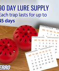 Indoor Fruit Fly Trap Kit With Built In Window Ready To Use, showing two traps and calendar for 90 day lure supply