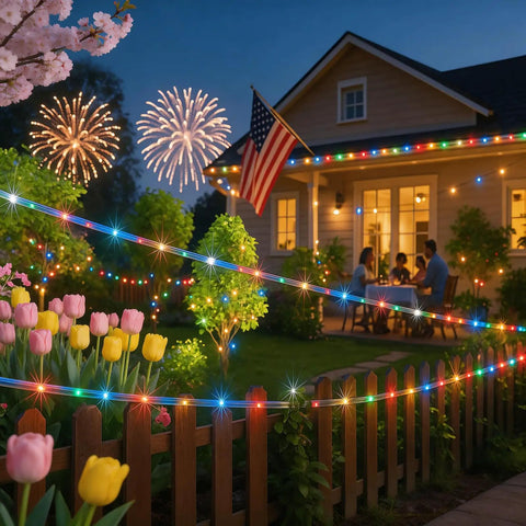 132ft LED Rope Lights Outdoor Waterproof Color Changing String Lights With Remote 400 LEDs 16 Colors in a garden setting