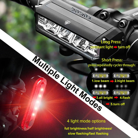 Night Ride Ready Bike Light Set With Rechargeable USB LED Headlight And Taillight High Beam And Low Beam Waterproof Mountain Bike Lights For Adults And Kids Glare Free 360 Degree Illumination