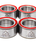 Wheel bearing kit: four silver bearings with red seals for Polaris Ranger front and rear, Rocky Mountain Bearings.