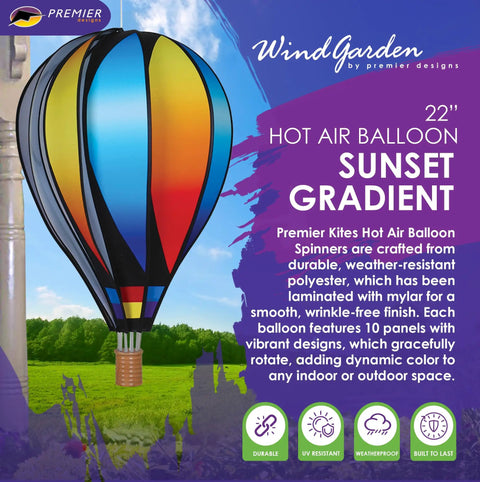 Sunset Gradient Hot Air Balloon Wind Spinner 22 Inch Outdoor Decor For Patios Yards And Gardens That Spins With The Breeze