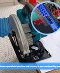 Adjustable Base Guide For Circular Saws showing precision guide rail, electric saw with two-way anti-slip design, close-up view