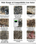 WYDDDARY biaxial shredder compatibility chart showing materials it can shred: metal, fabric, cardboard, leaves, wires, bone