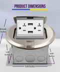Round Pop-Up Floor Box Kit With 6 Inch Diameter Cover 20A Tamper-Resistant USB Receptacle in nickel plated brass