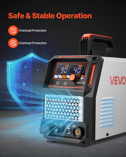 50A Non Touch Pilot Arc Plasma Cutter With Dual Voltage 110V 220V, Digital Display, IGBT Inverter, 2T 4T Cut Modes