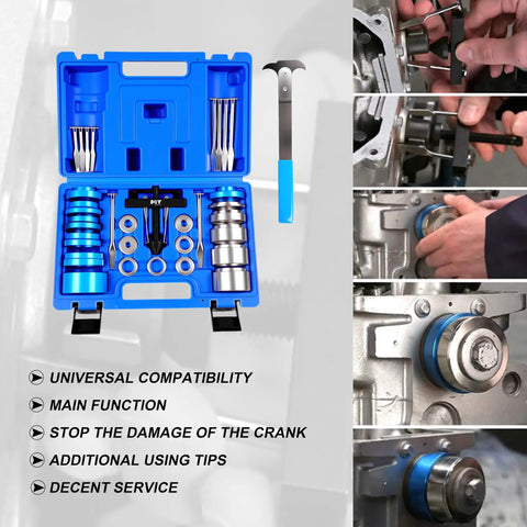 Crankshaft Seal Installer And Remover Kit 33 Pc Set With Seal Puller in case with hooks, sleeves for engine repair