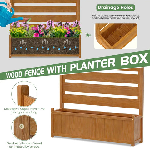 Outdoor Wood Privacy Fence Panels For Air Conditioner Trash Can And Pool Equipment Enclosures With Planter Box Yard Must Have Privacy Screen 3 Panels 36 Inches Wide By 45 Inches High Easy Install showing drainage holes and decorative caps
