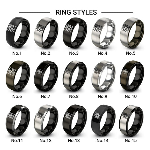 Straight Fly Tungsten Carbide Ring With Latitude Longitude Grid Map Design, various styles displayed for selection.