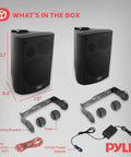 Boomin 6.5 Inch Wall Mount Bluetooth Speaker System For Indoor Outdoor Use With Built In Amplifier, brackets, cables, power adapter