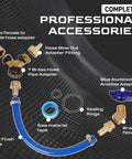 6.0L Oil Cooler Flush Kit With T Port and anodized aluminum adapter components layout for Ford 2003 to 2010 diesel engines
