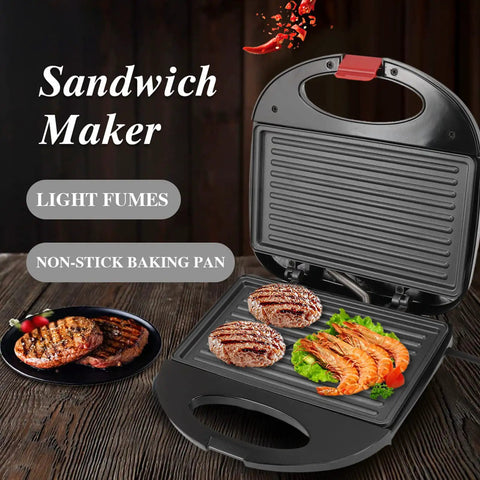 Compact 750W Electric Panini Press Grill And Double Sided Sandwich Maker Featuring Durable Nonstick Coating For Quick Indoor Cooking Easy Prep With 110V Us Plug with grilled shrimp and patties.