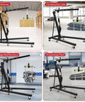 Bad Boy Heavy Duty Folding Hydraulic Engine Hoist And Cherry Picker in various settings lifting heavy loads with ease.