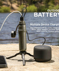 Rugged Outdoor 5000mAh Power Bank With 15W USB C Fast Charge IP67 Waterproof in use charging multiple devices by a lake