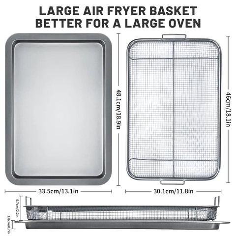 Extra Large Oven Air Fryer Basket Set, Stainless Steel Tray, Large Capacity 17.5 X 11.8 Inches, Two Piece Roasting Baking Sheet For Oven