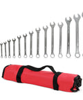 Raised Panel 16-Piece Combination Wrench Set SAE Standard 1/4 In To 1-1/4 In with red carrying pouch